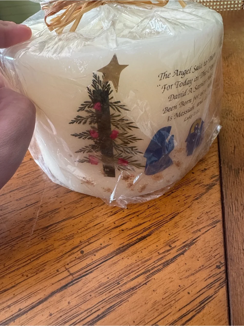 Decorative Nativity Pillar Candle - White